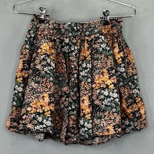 American Eagle Floral Colorful Mesh Lined Skirt Black Base Elastic Waistband